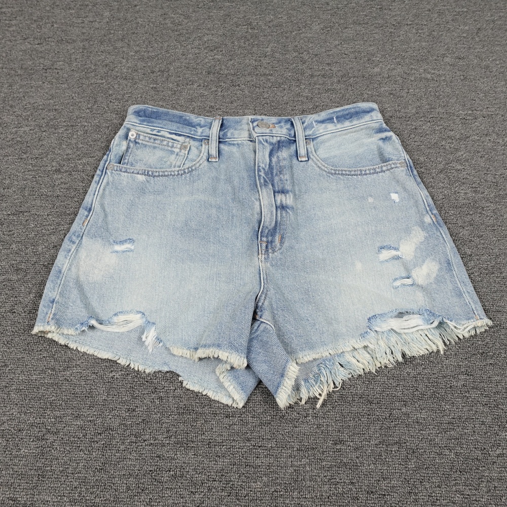 Madewell Mom Shorts Womens 27 Blue Denim High Rise Distressed Raw Hem Cutoff